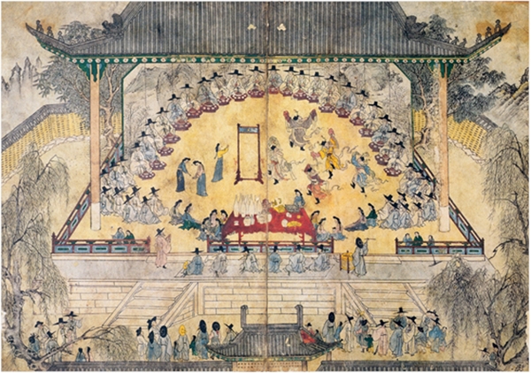 작자 미상, '이원기로회도', 1730년, 종이에 옅은 채색, 34cm×48.5cm, '이원기로회계첩', 국립중앙박물관 소장