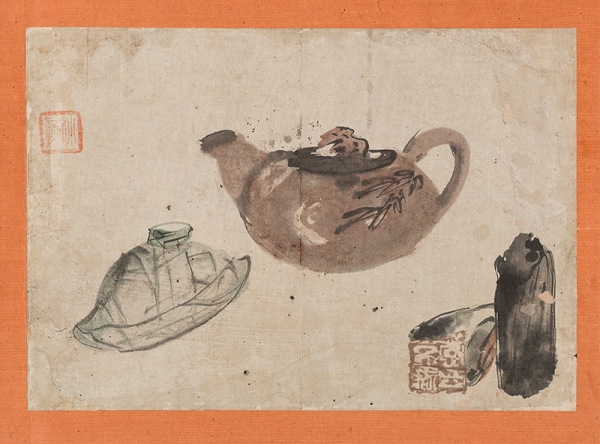 허련 '기명도', 翰墨淸緣帖, 1879, 지본담채, 18.4x25.4cm, 남농미술문화재단.
