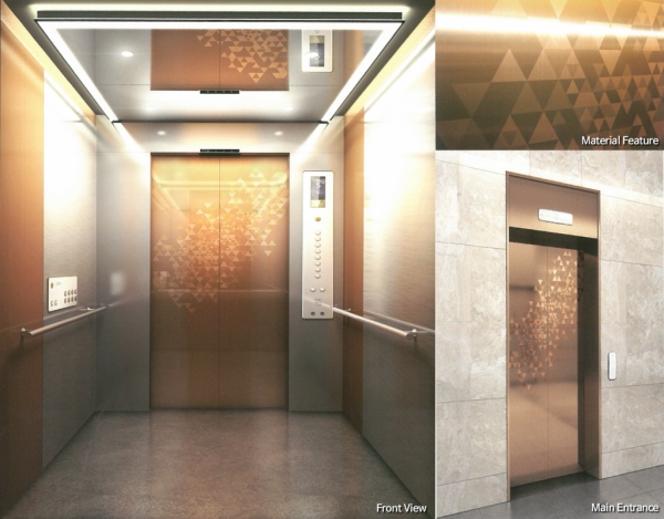 슈퍼틸이 적용된 엘리베이터. 엘리베이터 개폐 문의 외장재로 슈퍼틸이 사용됐다. [사진=포스코]