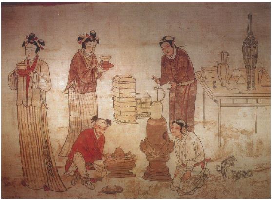 '비차도' 1093년, 요대 하북성 선화 장광정 묘 벽화.