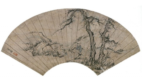 심사정作 '탁족시명도', 18세기, 지본담채, 24.0X61.5cm, 간송미술관.