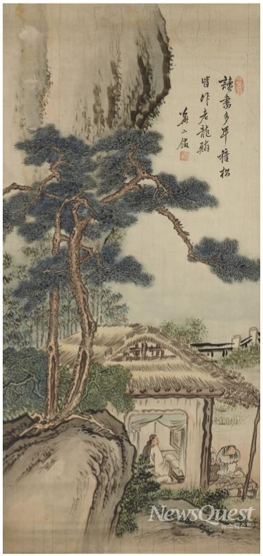 이명기作 '송하독서도', 18세기말 19세기초, 지본담채, 103.8x48.5cm, 삼성미술관 리움.