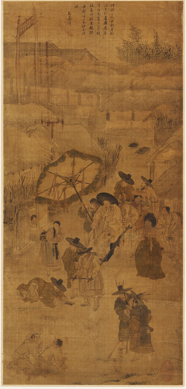 김홍도作 '취중송사', 1778년, 비단에 옅은 채색, 90.9cm×42.7cm, 국립중앙박물관 소장.