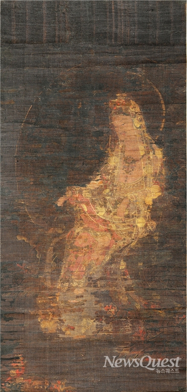 작자 미상, '수월관음도(水月觀音圖)', 14세기, 비단에 채색, 172cm×63cm, 국립중앙박물관 소장.