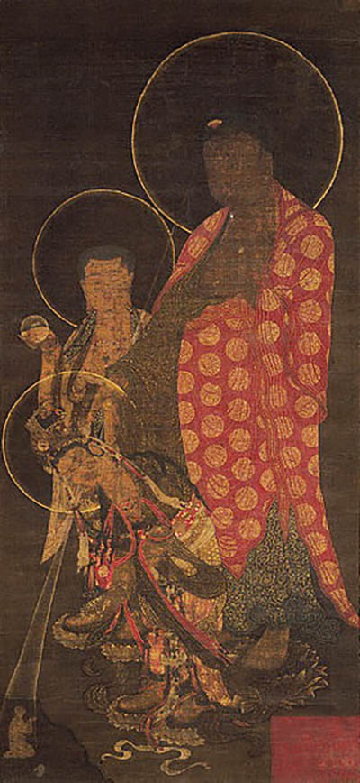 작자 미상, '아미타삼존도', 14세기, 비단에 채색, 110cm×51cm, 삼성미술관 리움 소장.