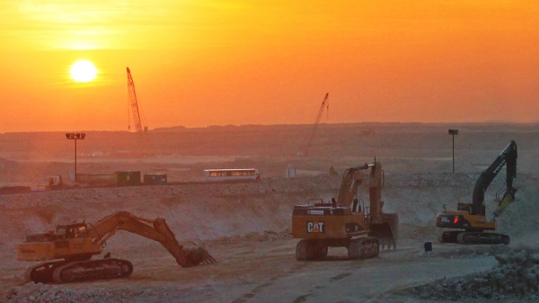 현대건설의 카타르 신항만 공사 현장의 새해 첫날 일출 모습. [사진=현대건설 제공]