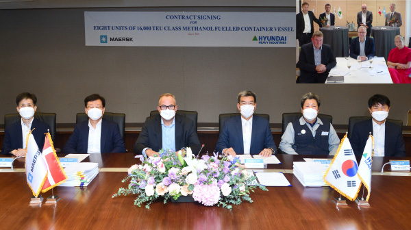 한국조선해양은 최근 머스크와 메탄올 추진 초대형 컨테이너선 8척에 대한 건조 계약을 체결했다고 24일 밝혔다. [사진=한국조선해양]