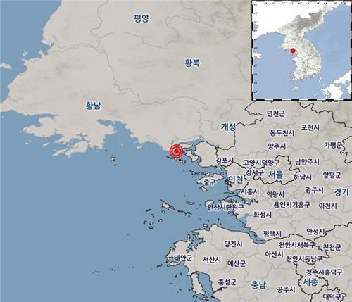 9일 기상청은 새벽 1시경 인천 강화군 서쪽 25㎞ 해역에서 규모 3.7 지진이 발생했다고 밝혔다. [사진=기상청]
