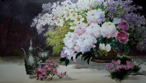 정창모 화가의 '청자와 봄꽃'(127-72, 2007년)