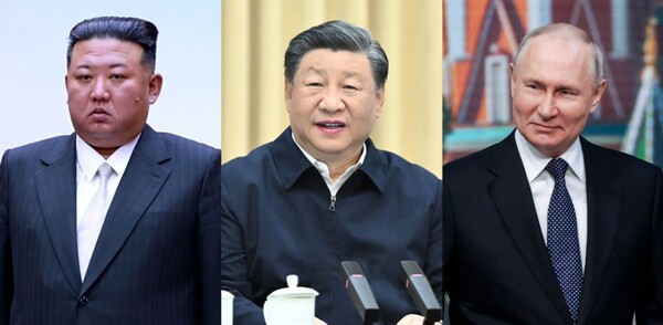 (사진 왼쪽부터) 김정은 북한 국무위원장, 시진핑 중국 국가수석, 푸틴 러시아 대통령. [사진=연합뉴스TV 캡쳐]