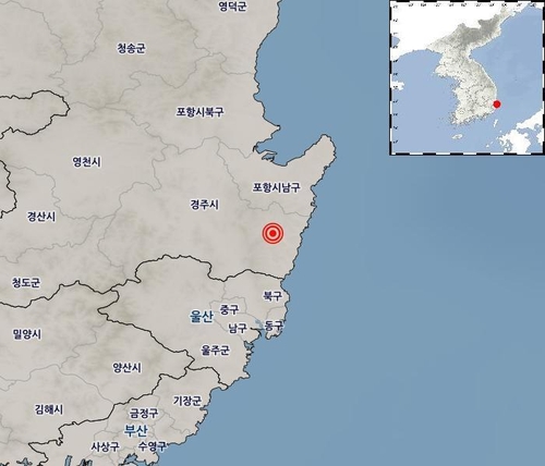 30일 오전 4시 55분께 규모 4.0 지진이 발생한 경북 경주시 동남동 19㎞ 지점. [기상청 제공=연합뉴스]