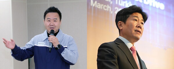 KG모빌리티가 박장호 생산본부장(전무 사진 왼쪽)과 황기영 해외사업본부장(전무)를 신임대표이사로 선임했다. [KGM 제공/뉴스퀘스트]