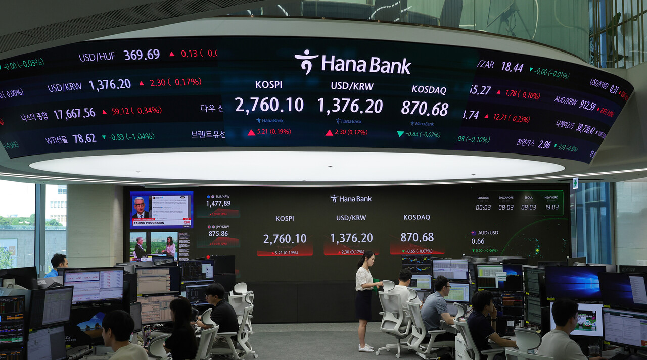 올해 상반기(1월 2일~6월 14일 기준) 유가증권시장(코스피)에서 삼화전기가 344.89%나 올라 상승률 1위를 기록했다. 서울 중구 하나은행 본점 딜링룸에서 딜러들이 업무를 보고 있는 모습. [사진=연합뉴스]