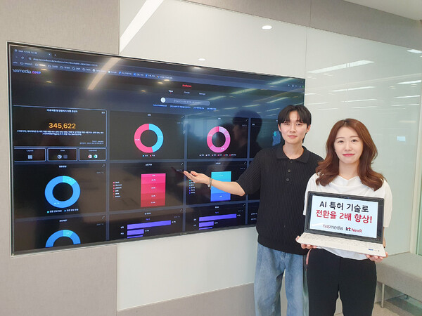 KT넥스알 직원들이 광고전환율을 높이는 AI 기술을 도입한 나스미디어의 데이터 관리 플랫폼(DPM)을 활용하는 모습 [KT그룹 제공
