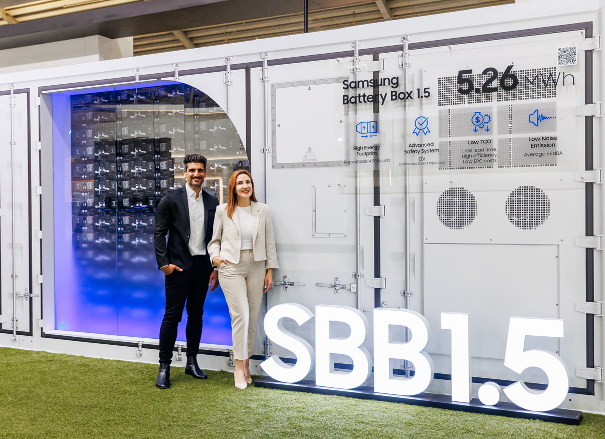 지난달 19일 독일 뮌헨에서 개최된 '인터배터리 유럽 2024'에서 삼성SDI가 기존 SBB(Samsung Battery Box)보다 한층 더 업그레이드 된 SBB 1.5를 선보이고 있다. [삼성SDI 제공=뉴스퀘스트]