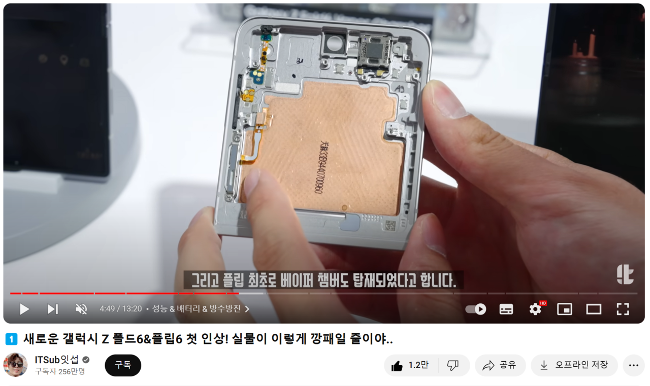 삼성전자의 신제품 '갤럭시 Z폴드6'와 '갤럭시 Z 플립6' 관련 평가를 한 유튜버 ''ITSub잇섭'. [사진=유튜브 갈무리]