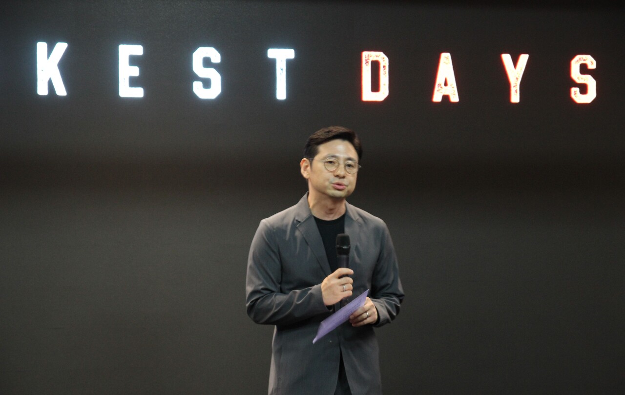 김상호 NHN 게임사업본부장이 지난 7월 18일 '다키스트 데이즈' 미디어 시연회에서 발표하고 있다. [사진=김민우 기자]