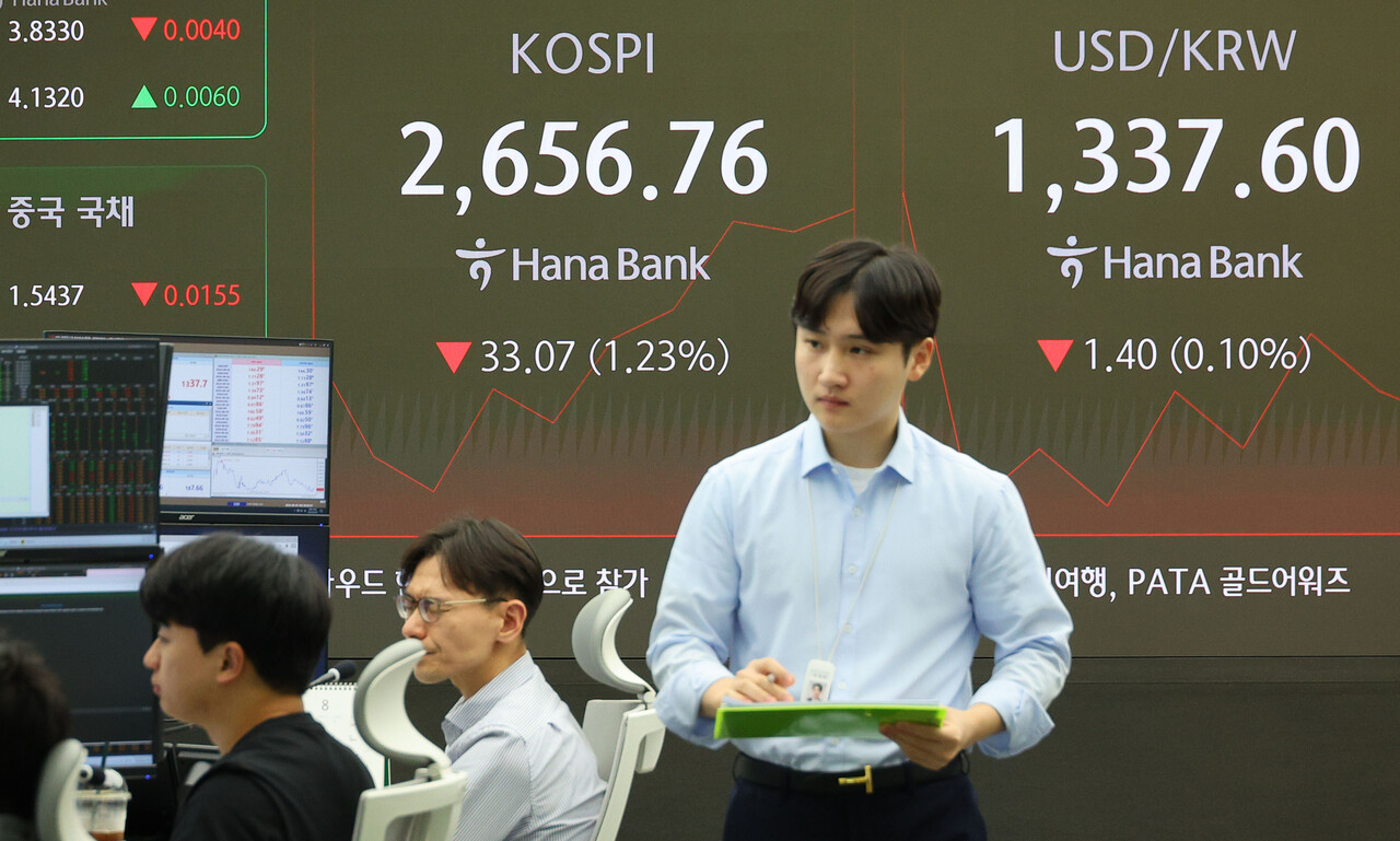 한국 증시가 미국, 일본 증시와 비교했을 때 상대적으로 부진한 움직임을 보이면서 개인 투자자를 비롯한 시장이 다음 달로 예정된 '코리아 밸류업 지수' 발표에 높은 관심을 보이고 있다. 하나은행 본점 딜링룸 모습. [사진=연합뉴스]