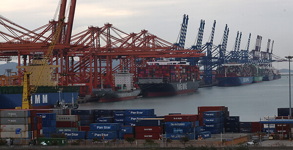 도널드 트럼프 제47대 미국 대통령 당선인의 한국 조선업 협력 발언 이후 조선업종 주가가 동반 상승 마감했다. 부산 강서구 소재 신항 부두 모습. [사진=연합뉴스]