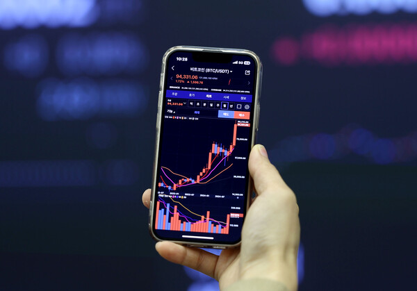 가상자산 정보 제공업체 코인게코에 따르면 업비트의 가상자산 원화 시장 점유율은 미국 대통령 선거 직전인 지난 11월 5일 56.5%에서 이달 7일 78.2%로 21.7%포인트 상승한 것으로 집계됐다.  업비트 애플리케이션에 표시된 비트코인 시세 모습. [사진=연합뉴스]