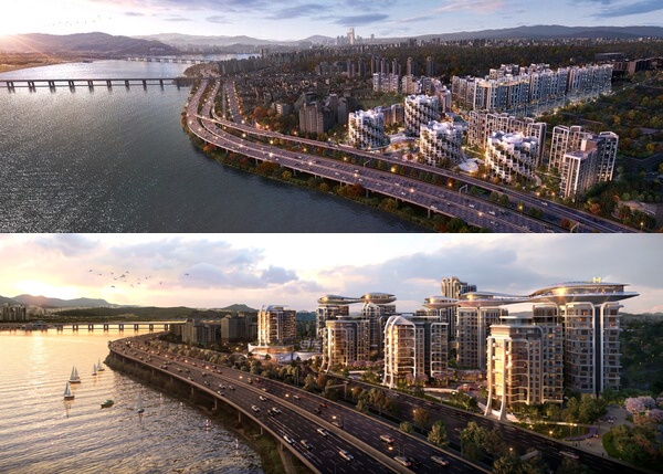 (사진 위부터) 삼성물산 ’래미안 글로우힐즈‘, 현대건설 ’디에이치한강‘ 조감도 [사진=각 사]