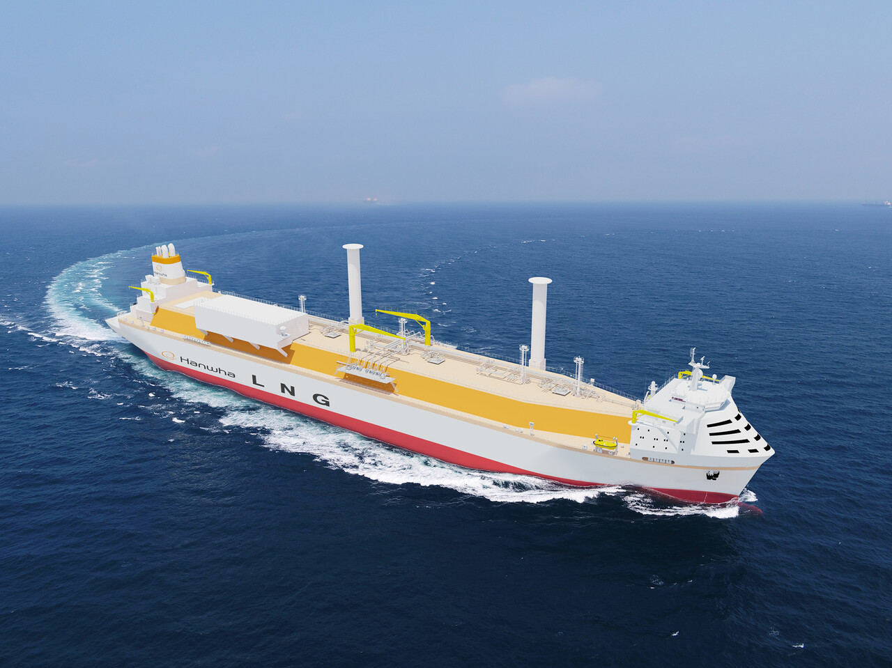 한화오션이 개발한 암모니아 가스터빈 추진 LNG운반선 조감도. [사진=한화오션]
