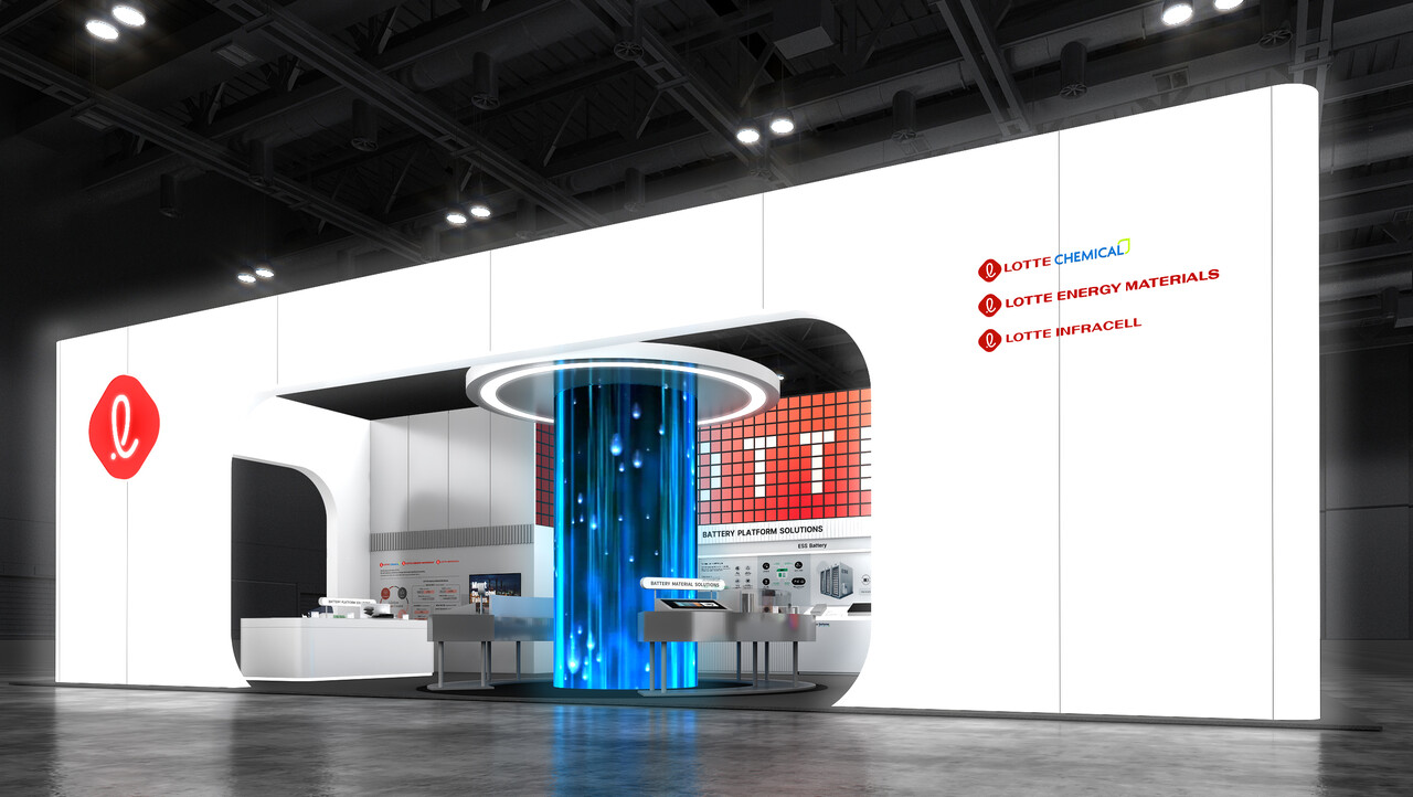 오는 5일 개최되는 '인터배터리 2025' 롯데 화학 3사 전시 모형도. [사진=롯데케미칼]