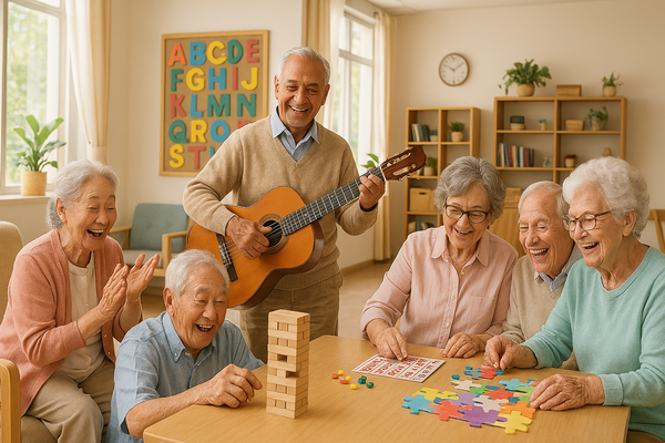 챗GPT가 그린 주간보호센터에서 게임을 하면서 즐거워 하는 노인들의 모습. [사진=DALL·E]