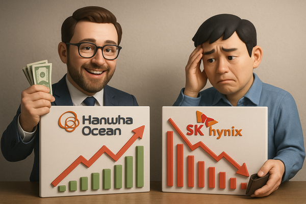 4월 유가증권시장(코스피)에서 외국인 투자자의 최다 매수 종목은 한화오션이, 개인 투자자의 최다 매수 종목은 SK하이닉스가 이름을 올린 가운데 수익률 측면에서는 외국인 투자자가 우수한 성과를 거둔 것으로 나타났다. [사진=DALL·E]