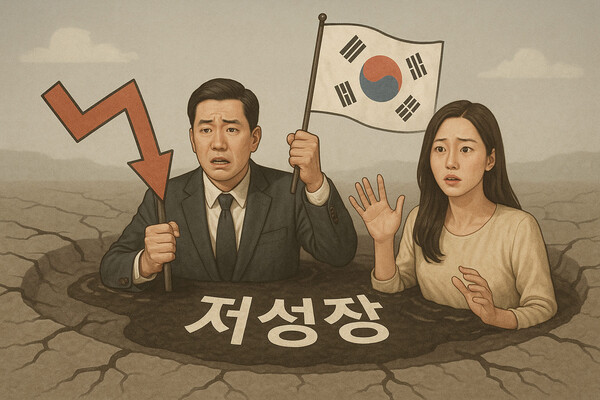 이태석 한국개발연구원(KDI) 재정·사회정책연구부 선임연구위원은 최근 ‘경기 대응과 재정의 지속가능성 확보 방안’ 정책토론회에서 한국 경제를 위협하고 있는 각종 위기 요소에 대해 진단했다. 한국 경제 저성장과 관련한 가상의 이미지. [사진=DALL·E] 