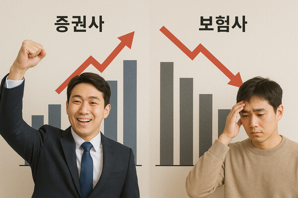 올해 1분기 주요 증권사들의 당기순이익은 늘고, 보험사들의 순이익은 감소한 것으로 집계됐다. 증권사, 보험사 실적과 관련한 가상의 이미지. [사진=DALL·E]