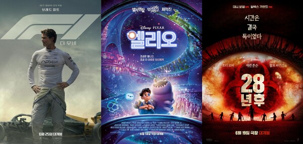 (왼쪽부터) ‘F1® 더 무비’, ‘엘리오’, ‘28년 후’ 포스터. [사진=CGV]