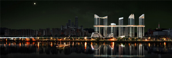 HDC현대산업개발이 서울 용산구 한강로3가 40-641일대 7만1,901㎡ 부지에서 진행되는 도시정비사업인 용산 정비창 전면 1구역 재개발 구역에 제시한 조감도, HDC현대산업개발은 ‘The Line 330’은 SMDP(건축디자인), LERA(구조설계), 삼성물산 리조트부문(조경), CBRE(비주거부동산컨설팅), LPA(경관조명), 파크햐얏트(호텔) 등이 포함된 월드클래스 협업을 통한 용산을 넘어선 서울의 랜드마크를 실현한다는 포부를 밝혔다.[사진=HDC현대산업개발]