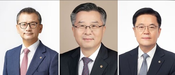 (왼쪽부터) 여승주 한화그룹 경영지원실장, 권혁웅 한화생명 대표, 이경근 한화생명 대표.[사진=한화그룹]
