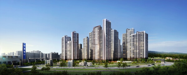 8월 ㈜신영이 양주시 덕계역 인근 서울우유 공장 이전부지에서 분양하는 ‘지웰 엘리움 양주 덕계역’ 투시도. [사진=신영]