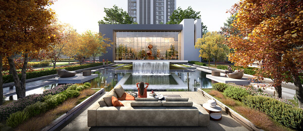 특급호텔 수준의 조경이 조화를 이룬 루미에르 가든(LUMIERE GARDEN). [사진=HDC현대산업개발]