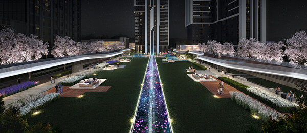 총 325m 아트 갤러리 회랑 (L.SQUARE 그랜드갤러리 GRAND GALLERY -야간). [사진=HDC현대산업개발]