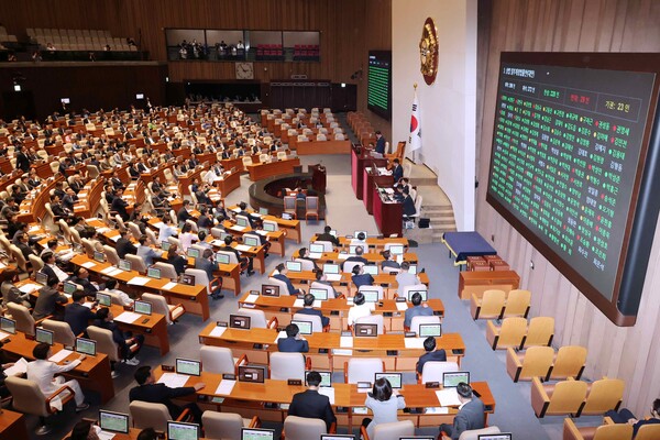여야가 합의한 상법개정안이 지난 3일 국회 본회의에서 통과되고 있다. [사진=연합뉴스]