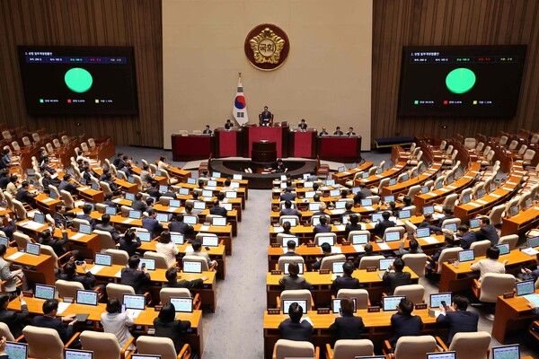 25일 국회 본회의에서 '더 센' 상법 개정안이 여당 주도로 통과되고 있다. [사진=연합뉴스]
