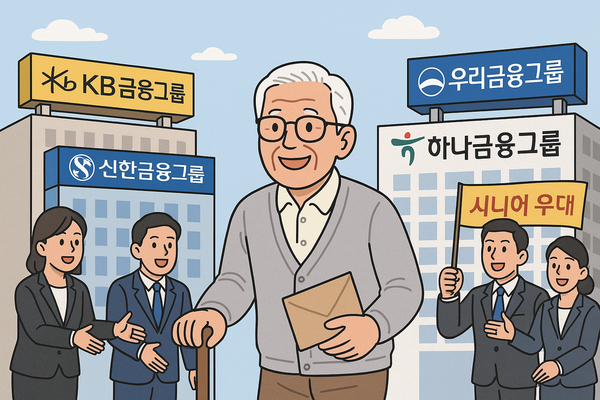 4대 금융그룹이 시니어 고객을 유치하기 위해 특화 브랜드를 연이어 선보이면서 치열한 경쟁을 펼치고 있다. 시니어 고객 유치 관련 가상의 이미지. [사진=DALL·E]