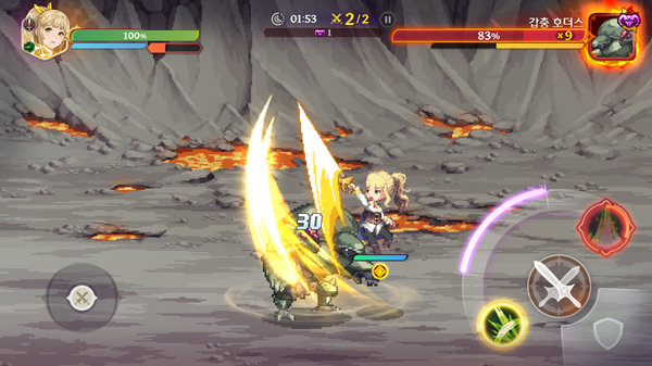 '가디스오더' 도트 그래픽 전투장면. [사진=카카오게임즈]