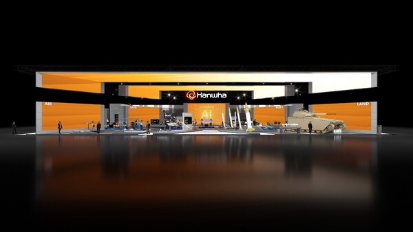20~24일 경기도 고양시 킨텍스에서 열리는 ‘서울 국제 항공우주 및 방위산업 전시회(ADEX) 2025’ 한화 부스 조감도. [사진=한화에어로스페이스]