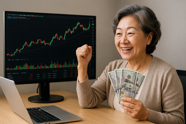 NH투자증권의 빅데이터 분석 결과에 따르면 올해 1~9월 성별과 연령별로 나눈 투자자 그룹 중 60대 이상 여성들의 주식 투자 수익률이 26.9%로 가장 높았다. 60대 여상의 주식 투자와 관련한 가상의 이미지. [사진=DALL·E]