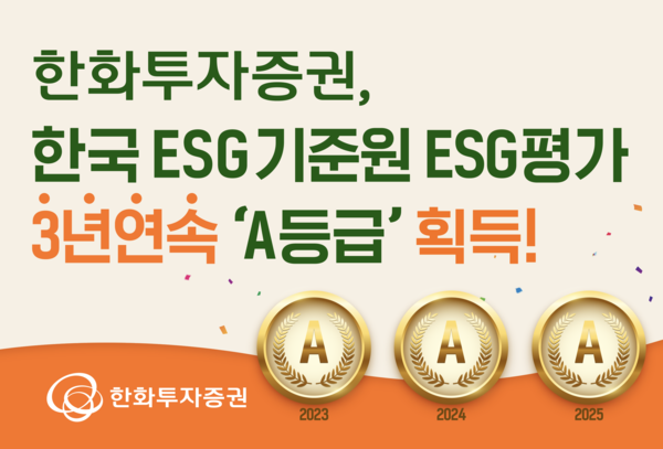 한화투자증권은 한국ESG기준원(KCGS)이 주관하는 ESG 평가에서 3년 연속 통합 A등급을 획득했다고 20일 밝혔다. [사진=한화투자증권]